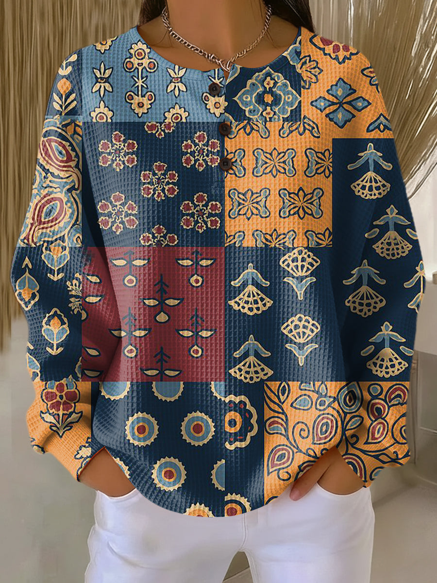 Anika | Pull avec Imprimé Floral à Carreaux Ethniques