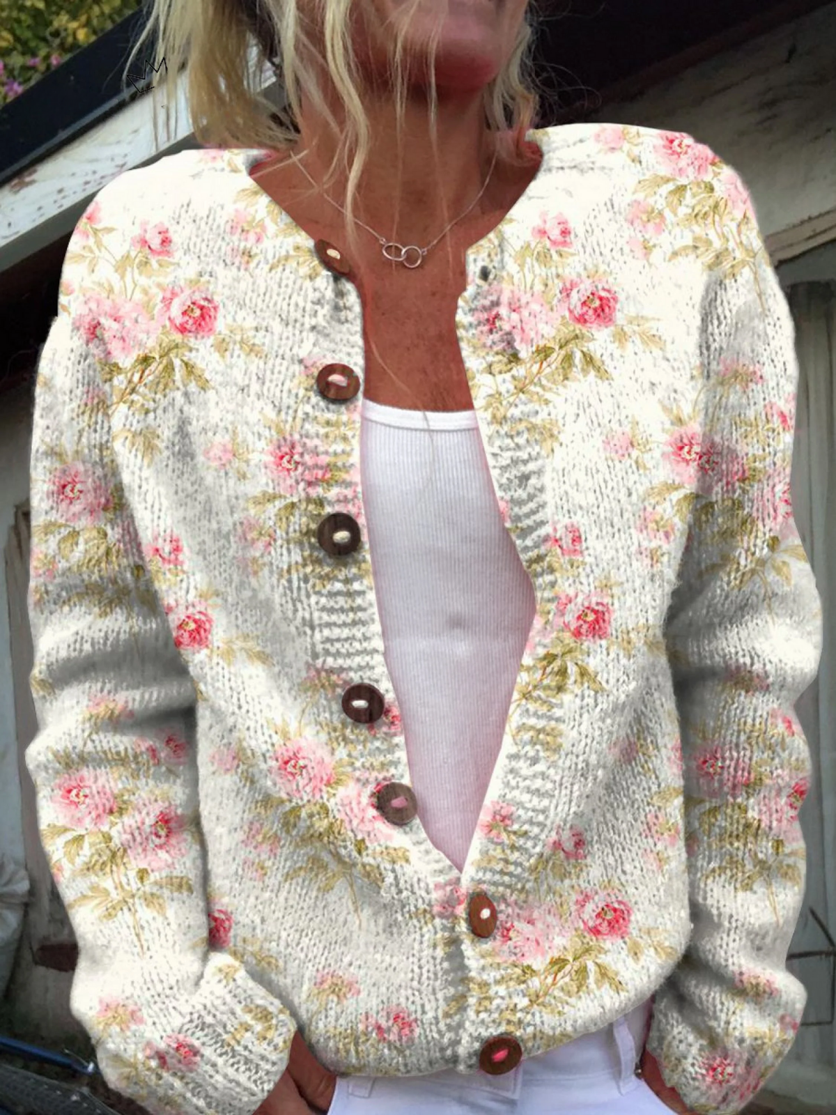 Amelia™ | Cardigan Feuille de Fleur Rose