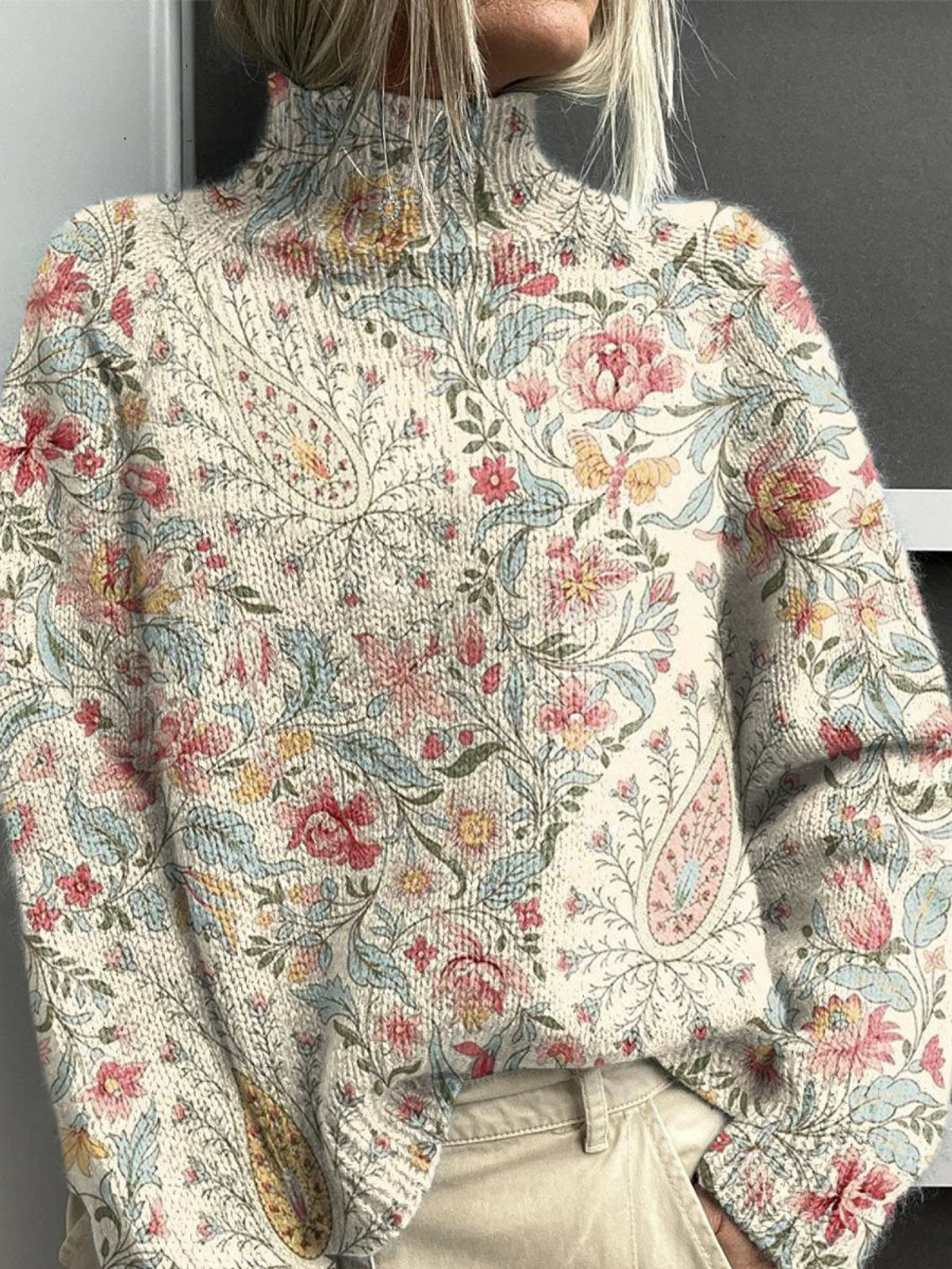 Lise | Pull col roulé en paisley vintage