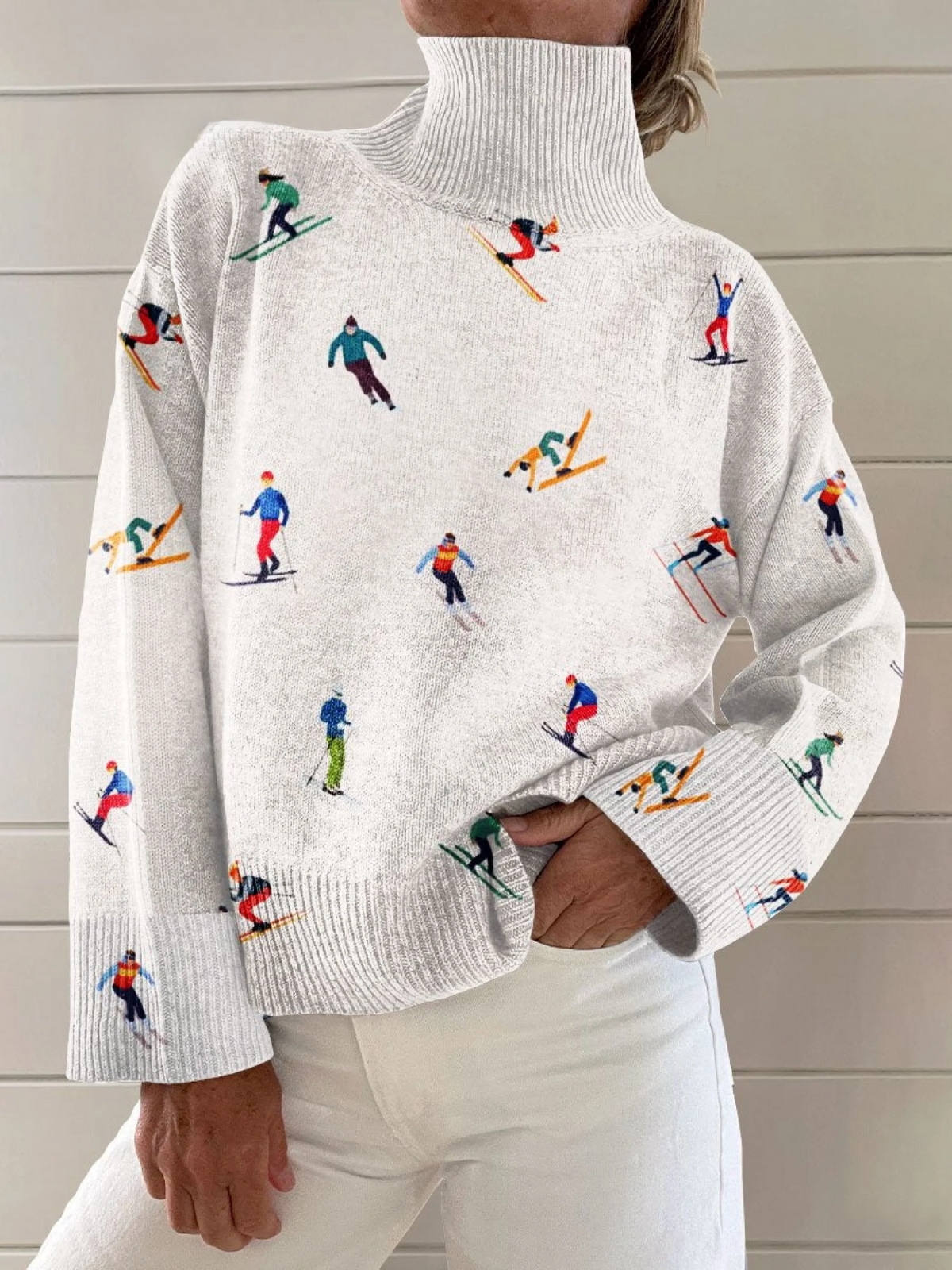 Juin | Pull en laine vintage motif ski hiver