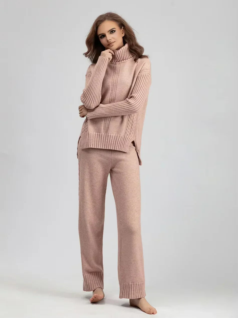 Scarlett | Ensemble de Pull Tricoté à Col Montant Chic et Pantalons Amples