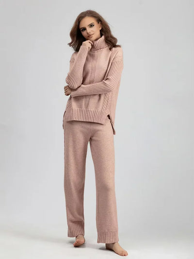 Scarlett | Ensemble de Pull Tricoté à Col Montant Chic et Pantalons Amples