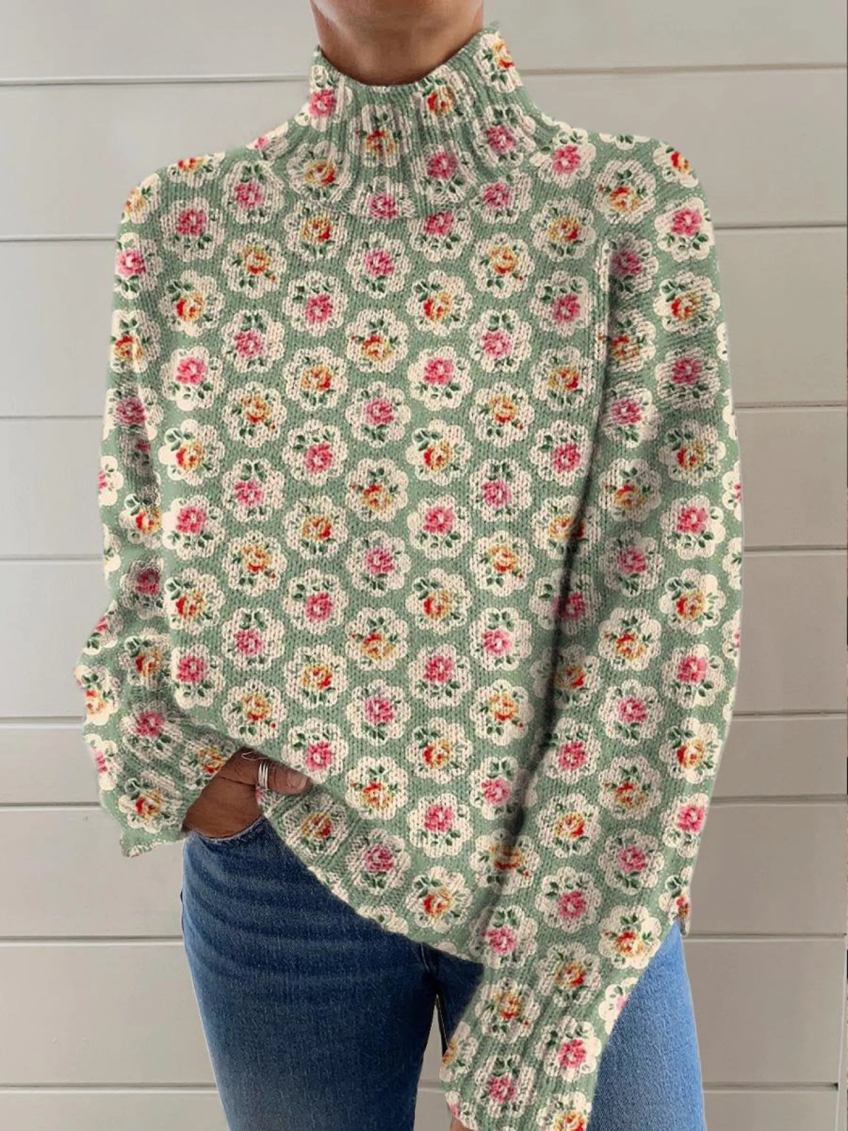Valerie | Pull à col roulé imprimé floral