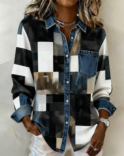 Laluna® | Chemise Color Block avec Col Fashion