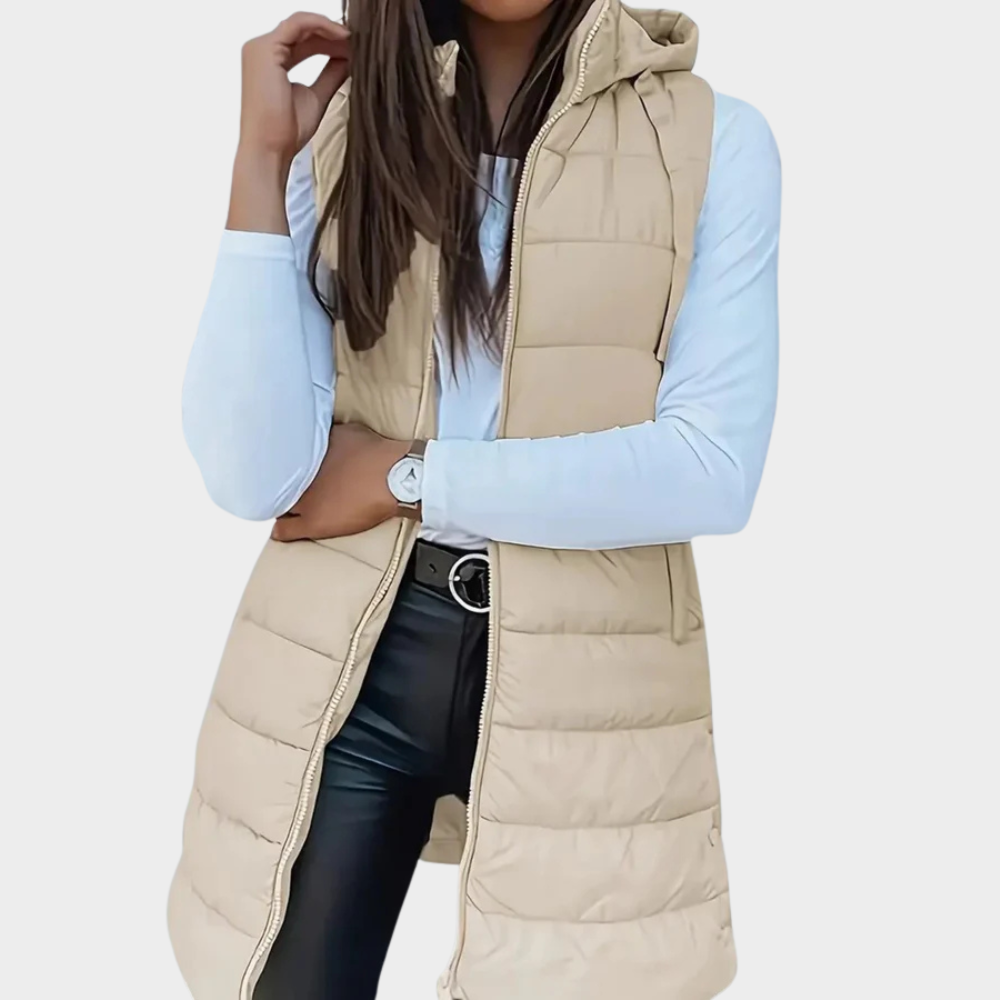 Sienna | Gilet Long Puffer Sans Manches avec Capuche