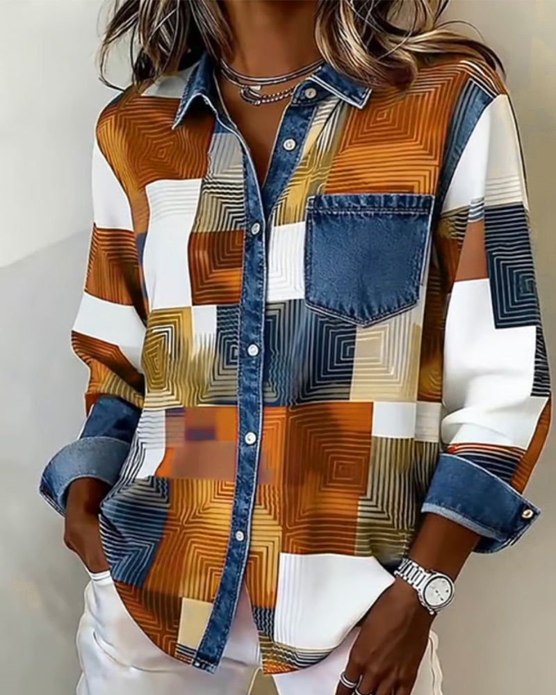 Laluna® | Chemise Color Block avec Col Fashion