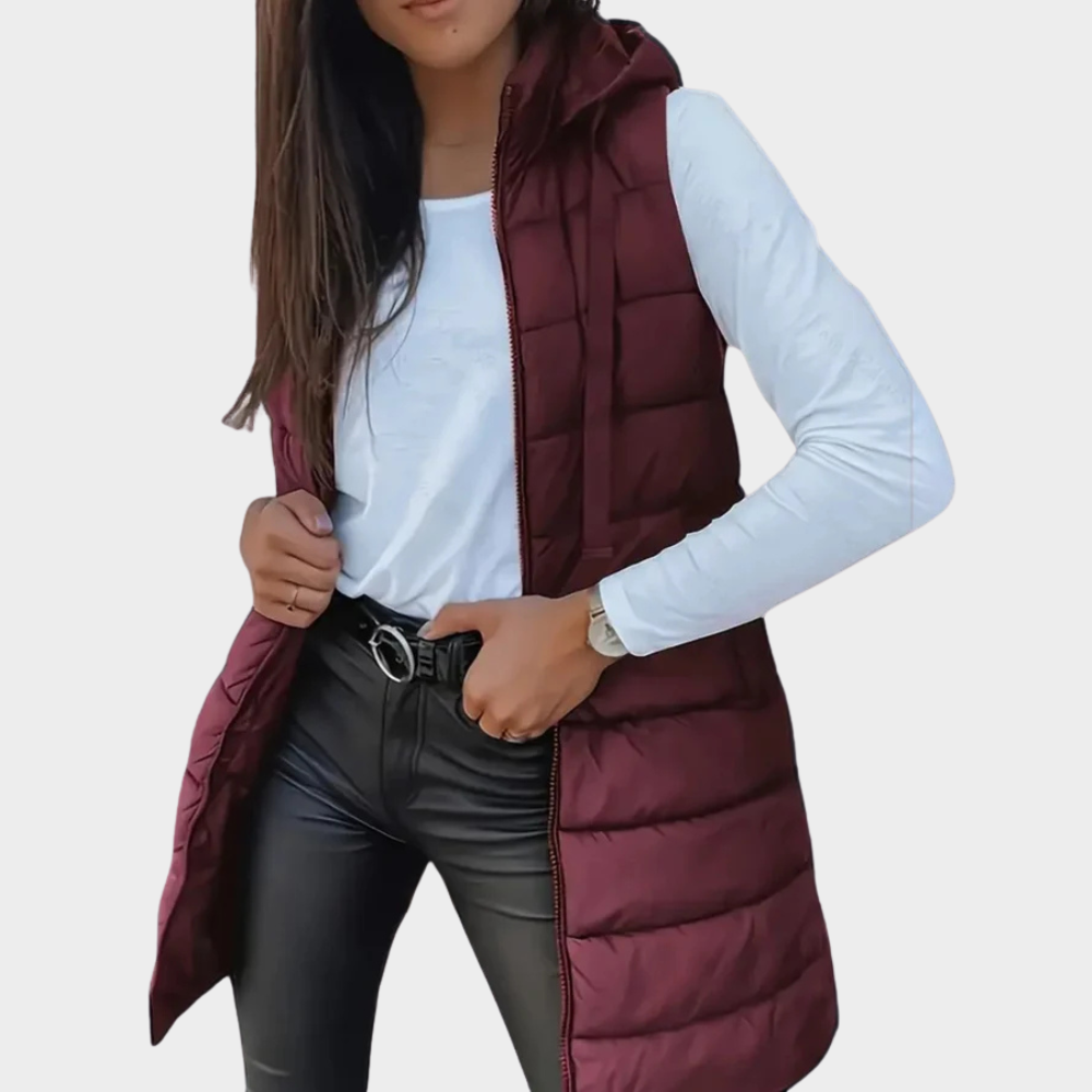 Sienna | Gilet Long Puffer Sans Manches avec Capuche