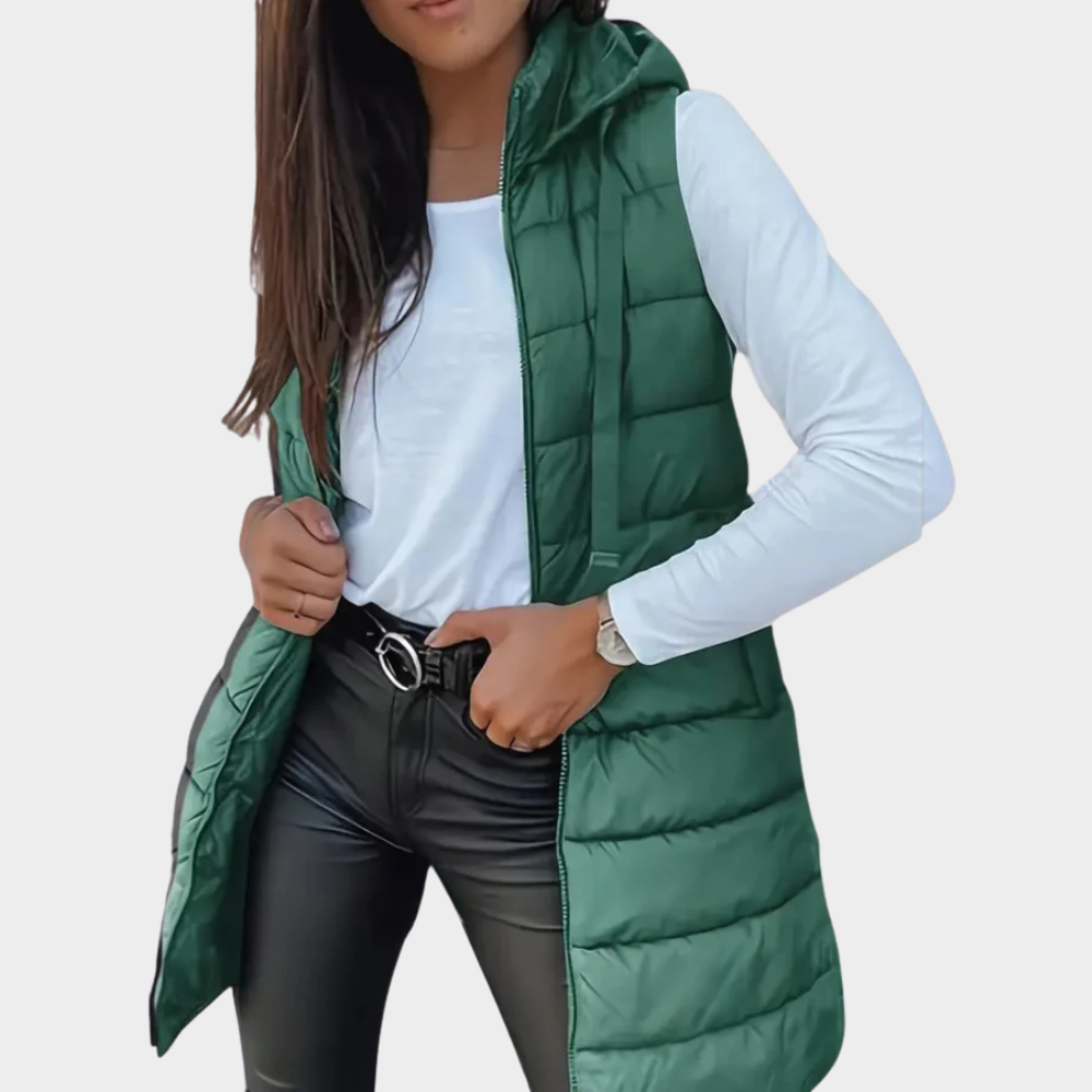 Sienna | Gilet Long Puffer Sans Manches avec Capuche