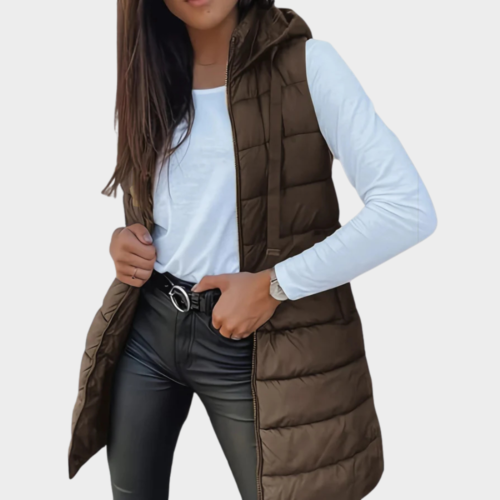 Sienna | Gilet Long Puffer Sans Manches avec Capuche