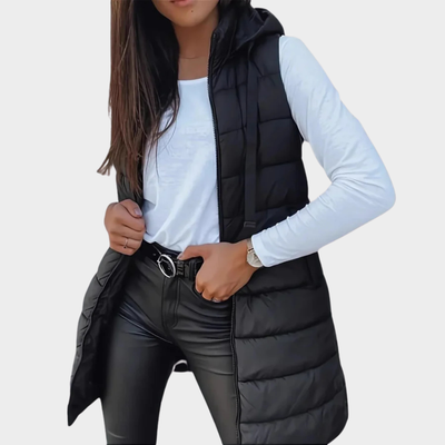 Sienna | Gilet Long Puffer Sans Manches avec Capuche