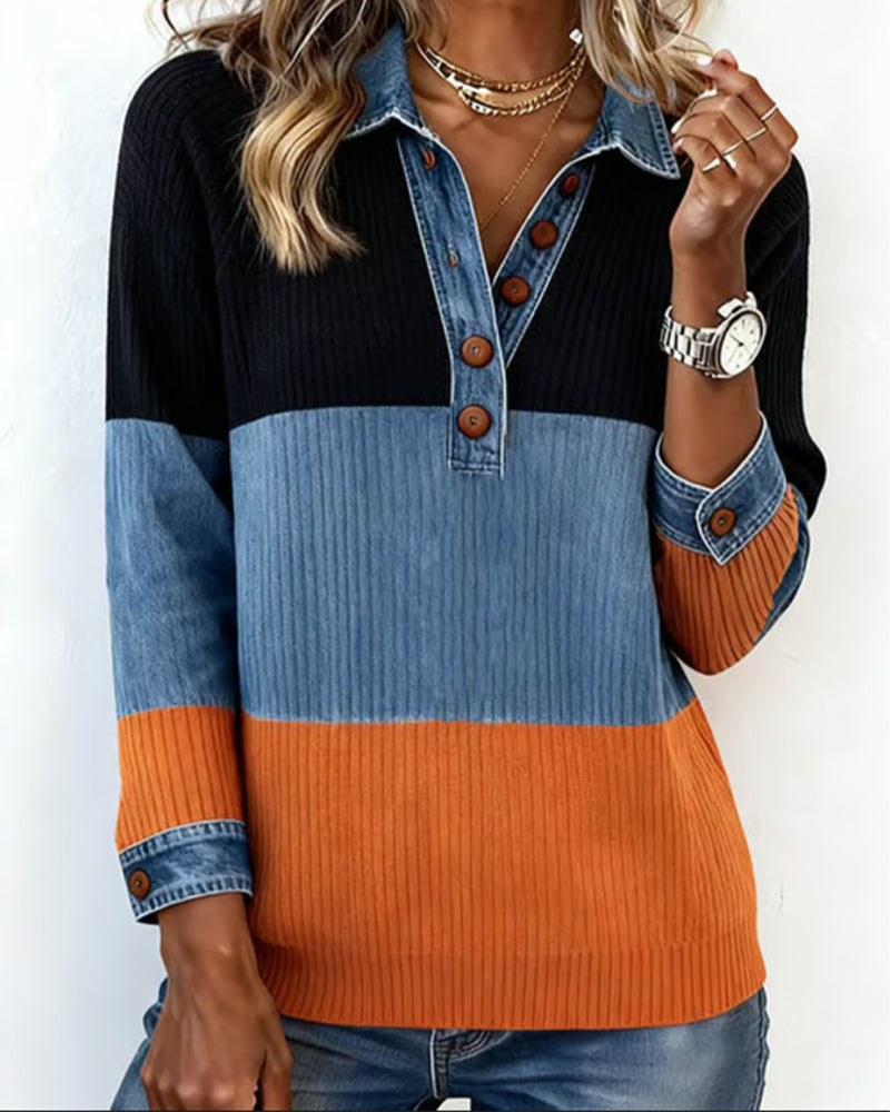 Laluna® | Haut à la mode avec revers et couleur contrastée