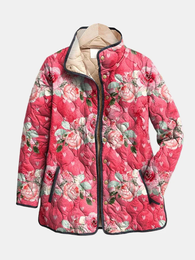 Freya | Charmante Veste Matelassée Imprimé Floral Rose