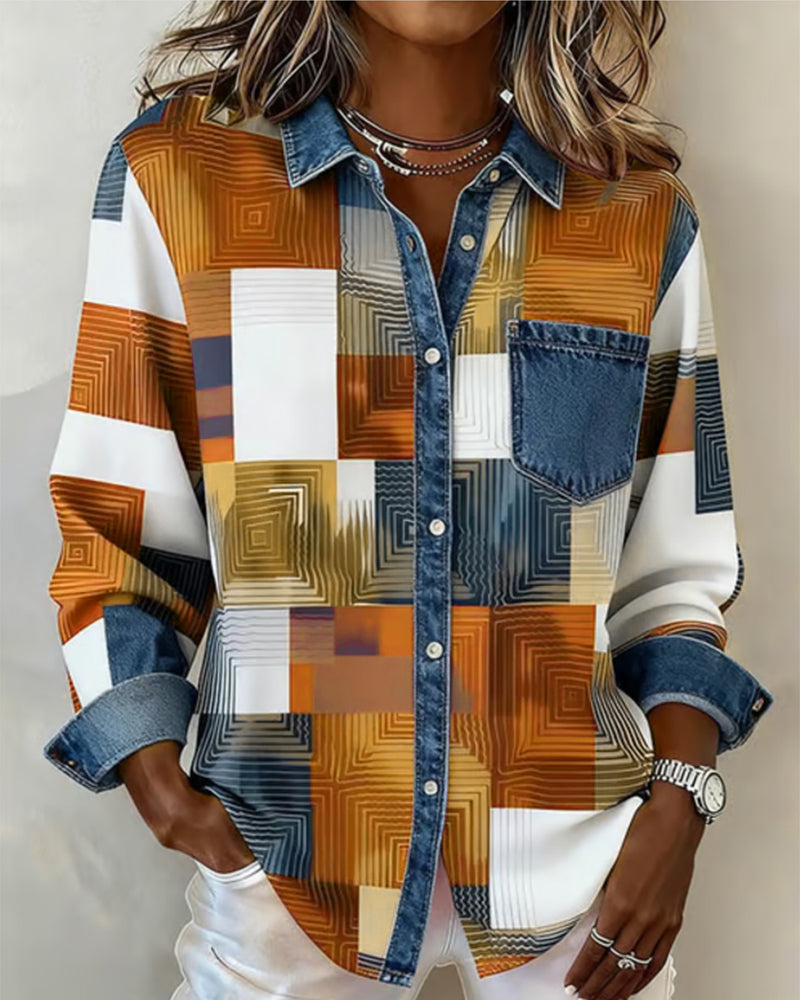 Laluna® | Chemise Color Block avec Col Fashion