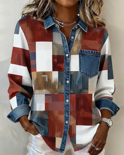 Laluna® | Chemise Color Block avec Col Fashion