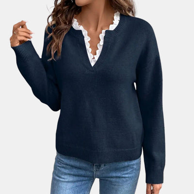 Rhea | Pull Élegant avec Col en Dentelle