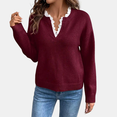 Rhea | Pull Élegant avec Col en Dentelle