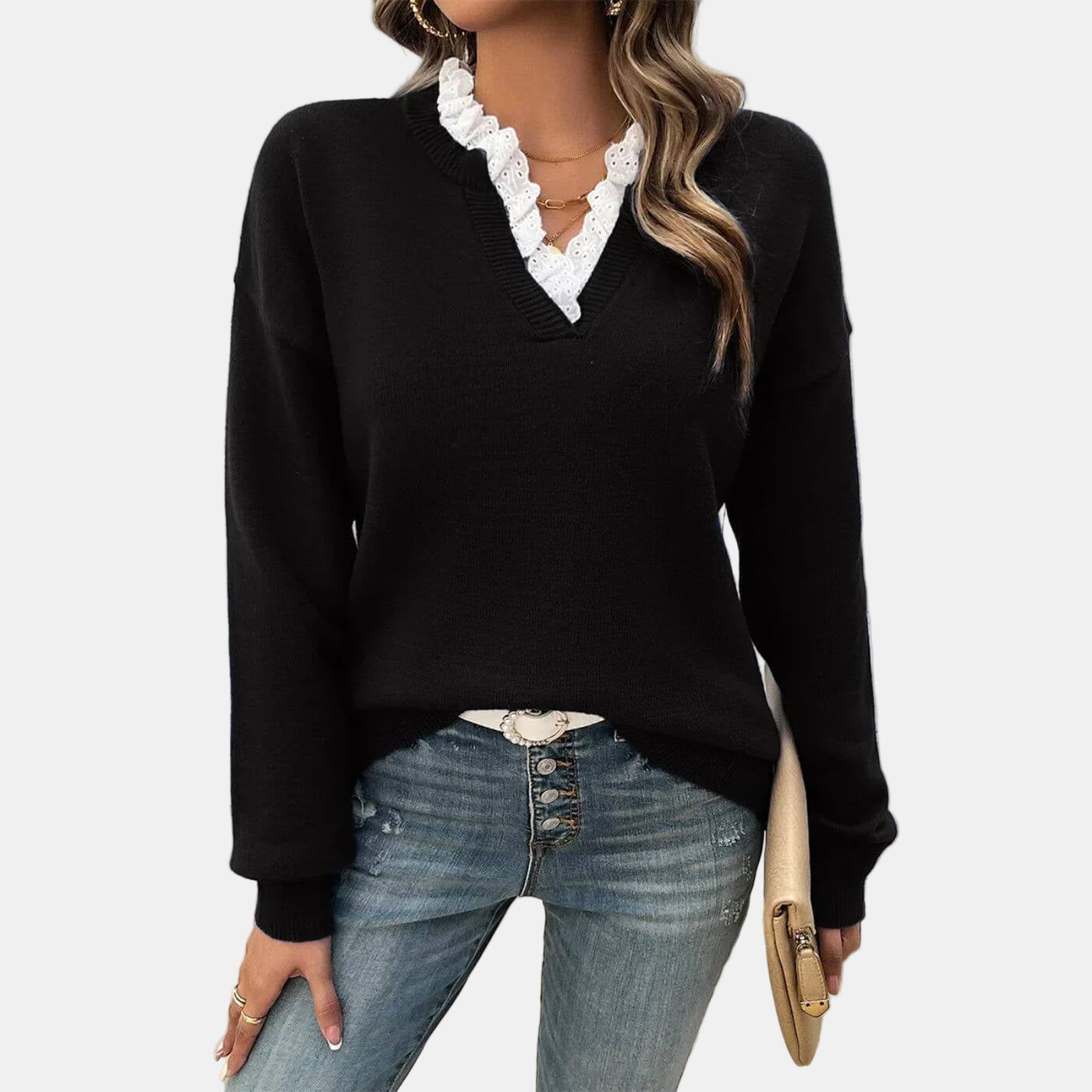 Rhea | Pull Élegant avec Col en Dentelle