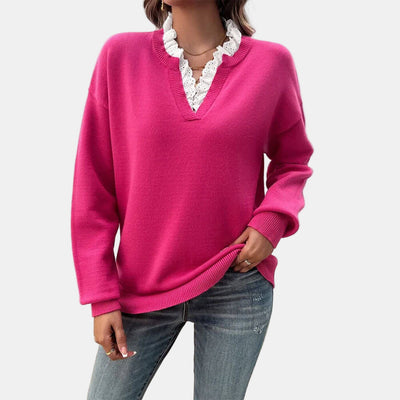 Rhea | Pull Élegant avec Col en Dentelle