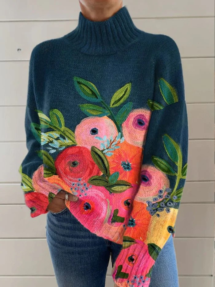 Opale | Pull à col roulé avec motif floral rétro
