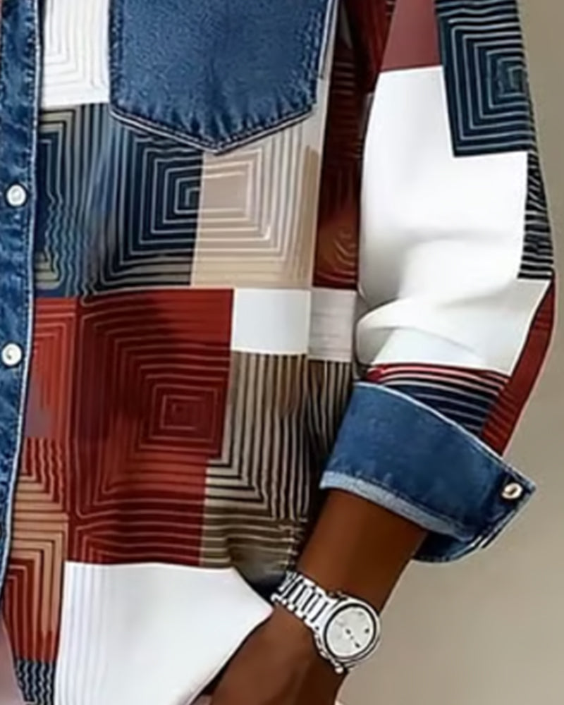 Laluna® | Chemise Color Block avec Col Fashion